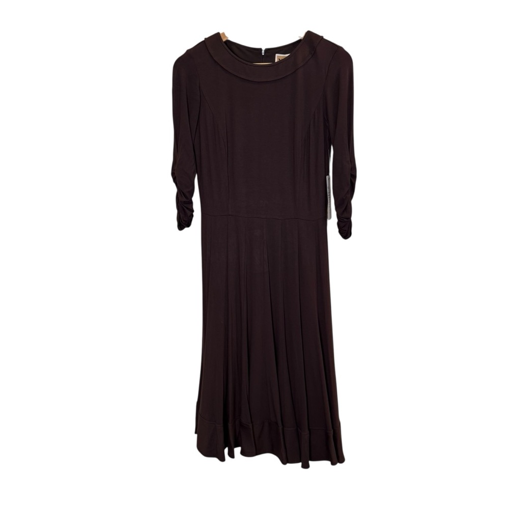 Nue by Shani Chocolate Brown Long Sleeve Body Shaping Midi Dress sz 6